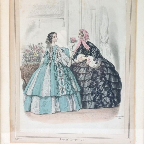 Antique Framed 1857 Variety Ladies Companion Fashion Print By Mariton - Picture 3 of 8